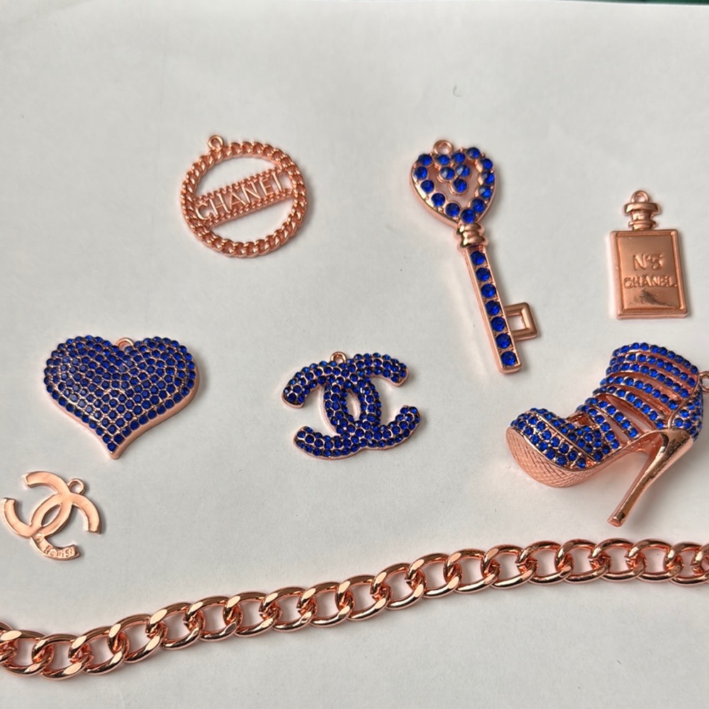 Blue and Gold Crystal Charm Collection